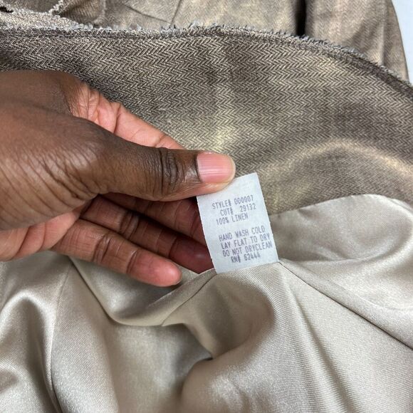 Nicole Miller Collection Linen Tie Front Blazer Metallic Gold Jacket Size 10 - Picture 9 of 11